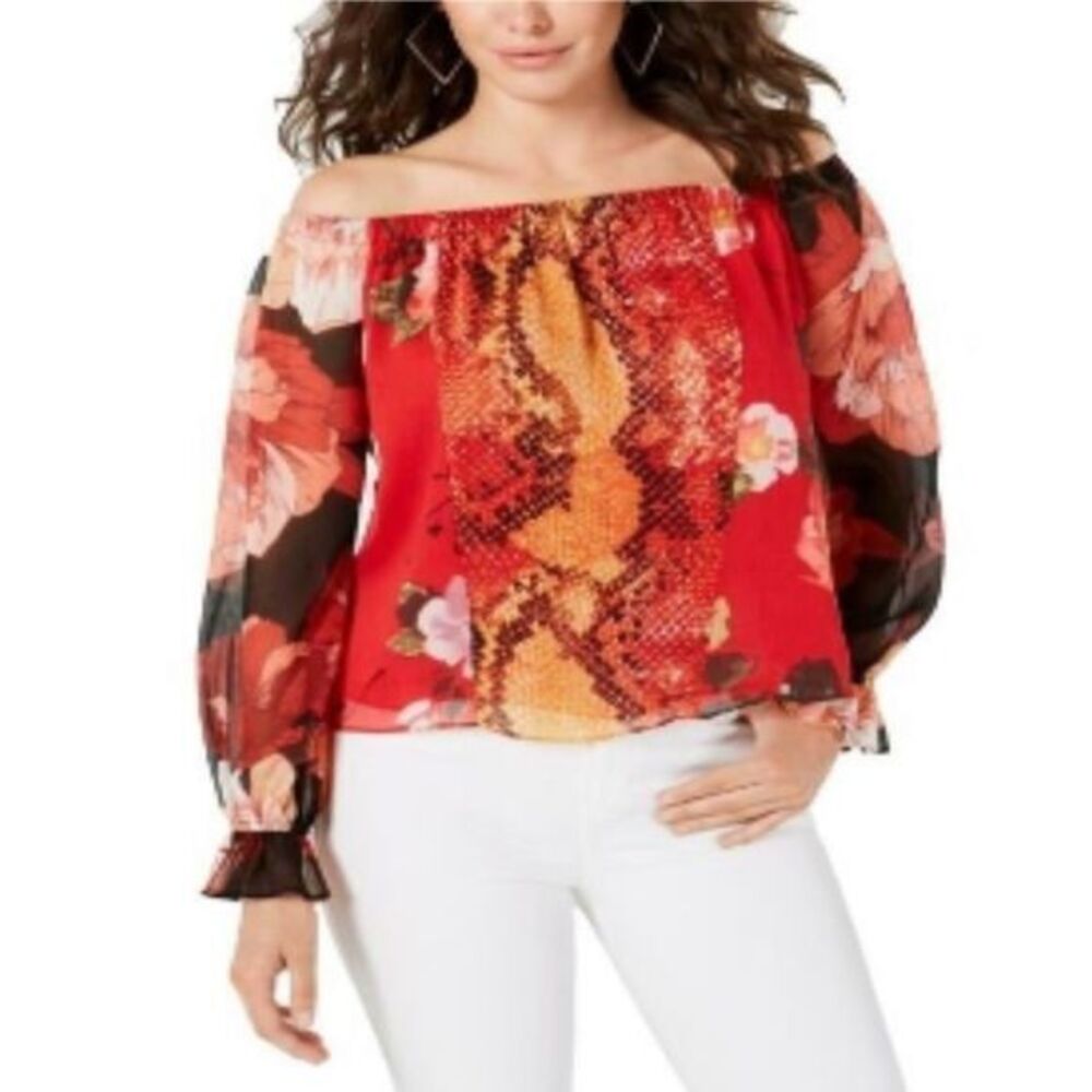 Guess, off shoulder Pamelia, red viper print